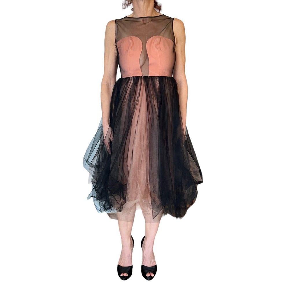 Georges Hobeika Runway Black Pink Sleeveless Tulle Party Cocktail Dress 36 - Picture 6 of 13